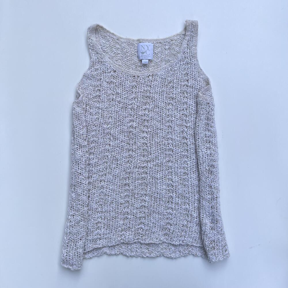 New York & Company Sweater Women Crochet Y2k Vintage Open Knit Sleeveless Tank